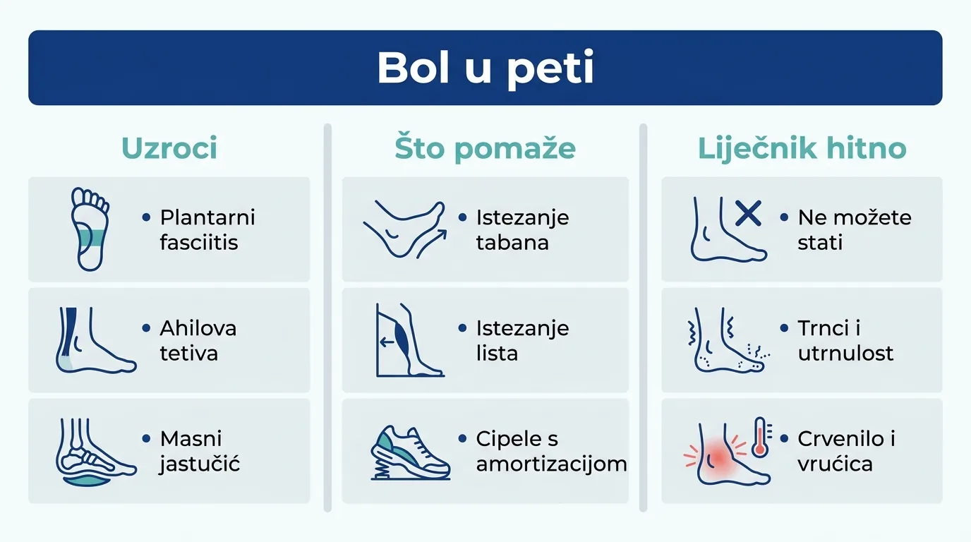 Infografika o uzrocima i liječenju boli u peti