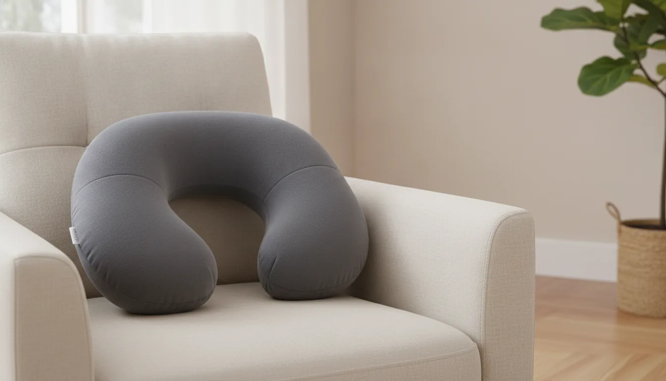 Ergonomski jastuk za vrat na naslonjaču u mirnom interijeru