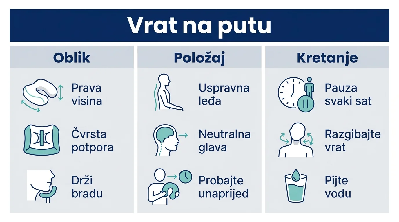 Infografika o odabiru i uporabi jastuka za vrat na putovanju