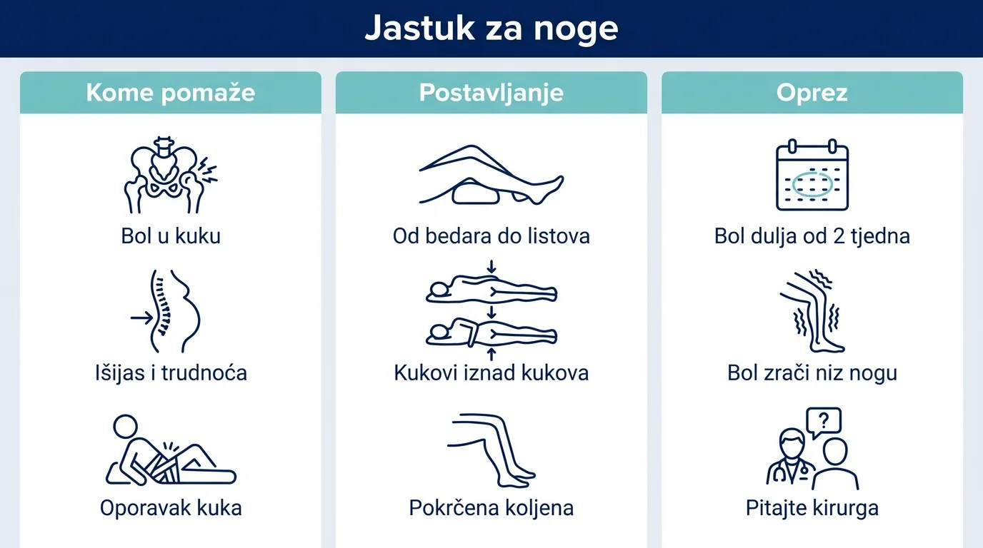 Infografika o tome kome pomaže jastuk za noge i kako ga postaviti