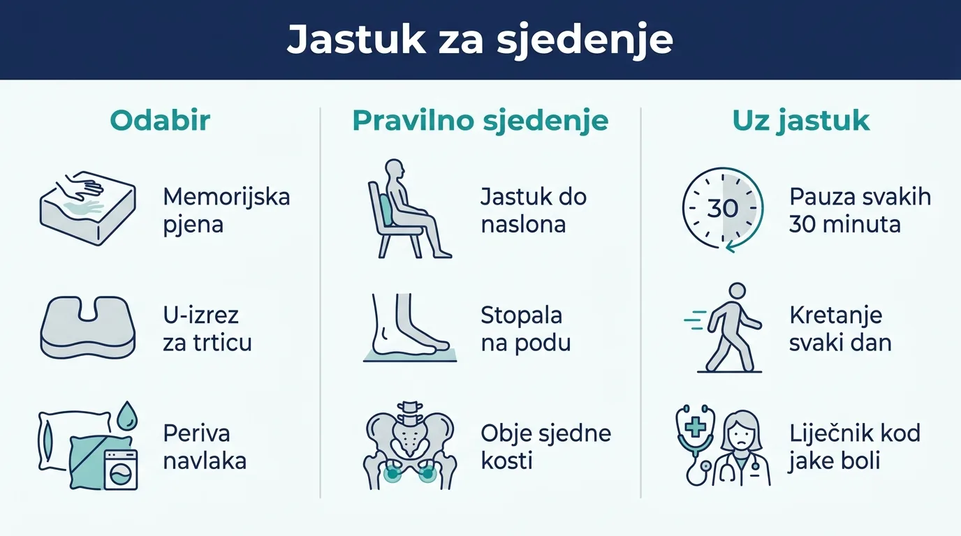 Infografika o odabiru i uporabi jastuka za sjedenje